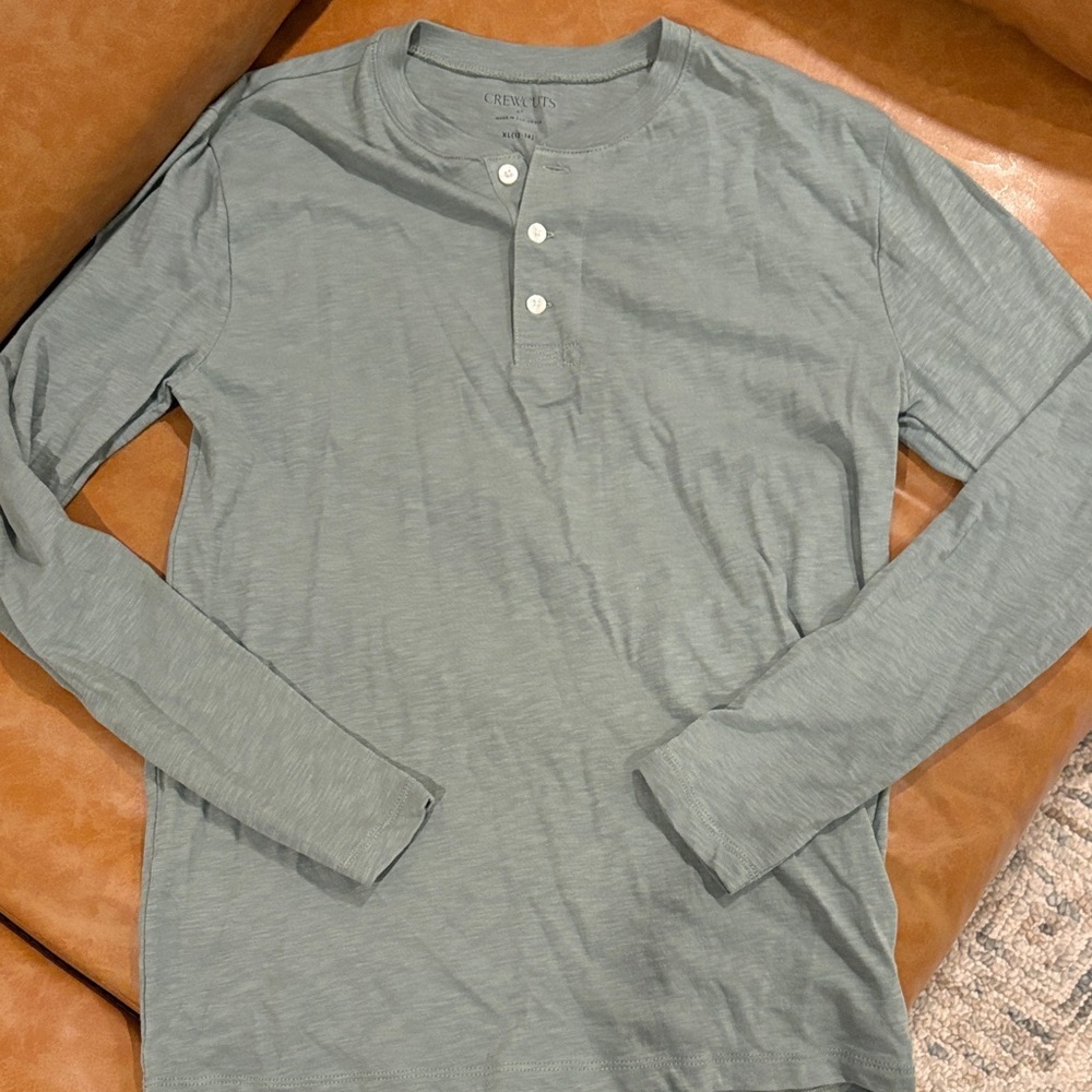 Boy’s Crewcuts Long Sleeve Henley Shirt - Buttons - Slate Gray - Size XL (12/14)